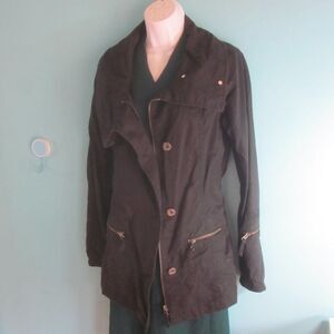 OXBOW Womens Long Trench Black Cotton Jacket Size 3  Fits M